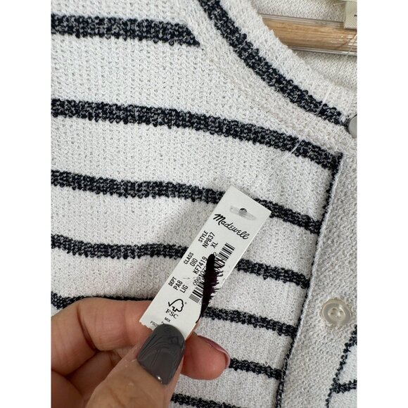 Madewell Split-Crewneck Cardigan Tank Button-Front Striped Lighthouse Size XL - Picture 3 of 6